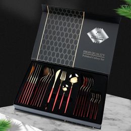 Dinnerware Sets Net Red Stainless Steel Portugal 24 PIECE Tableware Set Western Knife Fork And Spoon Business Gift Box