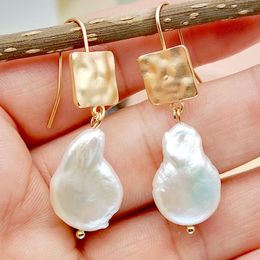 Dangle Earrings Simple Korean Gold Plated Square Quick Hanging Imitation Pearl Women's Engagement Bride Anniversary Gift Jewelry