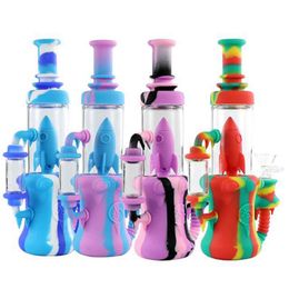 Colorful Silicone Space Ship Style Pipes Portable Herb Tobacco Oil Rigs Handle Glass Bowl Handpipes Smoking Cigarette Holder Waterpipe Bong Hookah Tube DHL