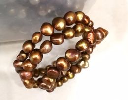Link Bracelets Woman Bracelet 8-9mm Bright Brown Chocolate Baroque Pearl 3 Rows Adjustable Size Real Natural Freshwater