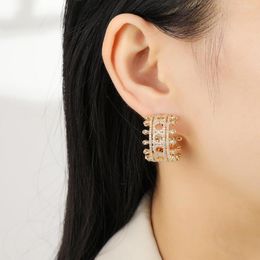 Hoop Earrings Luxurious Middle Eastern Style Ladies Multi-layered Hollow Design C-shaped With Diamonds