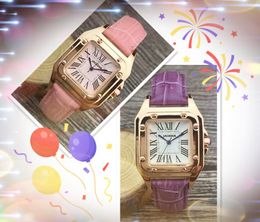 Small Square Roman Dial Iced Out Watches Genuine Leather Belt Quartz Movement Watch Gift Party Business Casual wholesale female gifts wristwatch