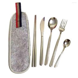 Dinnerware Sets 3/4/5/7pcs Set Travel Camping Cutlery Knife Fork Spoon Chopsticks With Portable Bag Steel Tableware