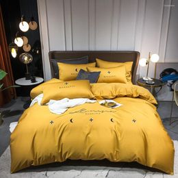 Bedding Sets 2022 Long-staple Cotton Four-piece Bed Sheet Star And Moon Pattern Plain Light Luxury Models Can Customize Yellow