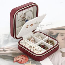 Gift Wrap PU Leather Simple Jewelry Box With Zipper Earrings Ring Necklace Organizer Creative Portable Boxes Wholesale