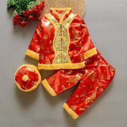 Этническая одежда Тан китайский традиционный костюм для маленьких мальчиков и девочек вышивка зима красный год подарок на день рождения Рождество с длинным рукавом