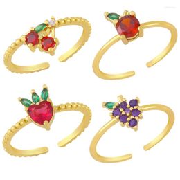 Cluster Rings 2022 Strawberry Fruit Open Finger Ring CZ Colour Zircon For Female Girls Korean Cute Sweet Trendy Party Jewellery Gift