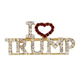 I LOVE TRUMP Rhinestones Brooch Pins Crafts For Women Glitter Crystal Letters Pins Coat Dress Jewellery Brooches New RRA677