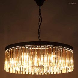 Pendant Lamps E27 American Country Retro Vintage Amber Crystal Lamp Lights Living Room Kitchen Black Iron Home Lighting 110-240V