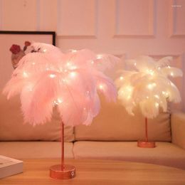 Night Lights Creative Feather Table Lamp Remote Control Copper Wire Tree Bedside Girl Room Wedding Decor Fairy Gift