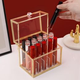 Storage Boxes 15 Lattice Trapezoid Glass Transparent Makeup Display Rack Lipstick Holder Stand Cosmetic Make Up Organiser Box Drop