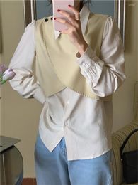 Women's Blouses Normcore Women Autumn Vest Casual Shirts Two Pieces Clothes Sets 2022 Fashion Work Wear Office Lady Slim Korean Tops