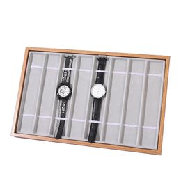 Exhibition Necessary Standard 8 10 Girds Solid Wood Velvet Watch Strap Band Gift Box Display Tray Organiser A350