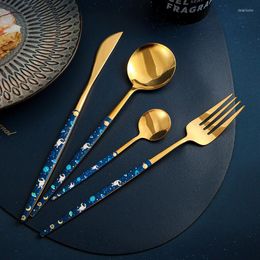 Dinnerware Sets Vacclo Stainless Steel Tableware Creative Starry Sky Pattern Handle Fruits Fork Spoon Flatware Set Dishwasher Safe Cutlery