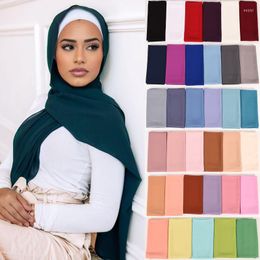 Ethnic Clothing Solid Color Chiffon Islamic Headscarf Breathable Jersey Scarf Hijab For Muslim Women 2022 Summer Turkish Turban