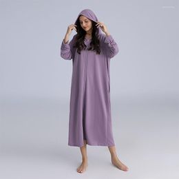 Women's Sleepwear Hooded Women's Bathrobe Solid Zipper Autumn Winter Couple Dressing Gown Long Sleeve Loose Bath Robe For Female 2022