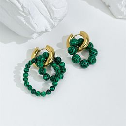 Hoop Earrings 2022 Vintage Green Irregular Beaded Natural Stone Metal Circle For Women Girls Fashion Jewellery Accessories Gifts