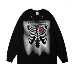 Men's T Shirts Skeleton Love Printed Long Sleeves Mens Hip Hop Streetwear Harakuju Casual Oversized Loose Cotton O-Neck Tshirts Unisex