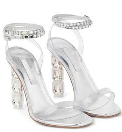 Women sandal high heel luxury brand design shoes Aura Sandal 105mm creators lab embellished satin sandals with box 34-43