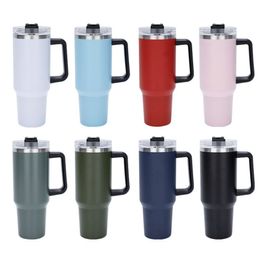 40oz stainless steel tumbler with handle lid straw big capacity beer mug water bottle powder coating outdoor camping cup vacuum insulated RRA680