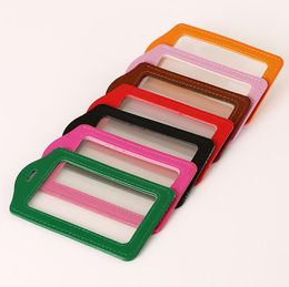 PU Leather ID Card Files Case Clear With Colour Border Lanyard Holes Card Badge Holder 11x7CM Office Stationery Supplies SN582
