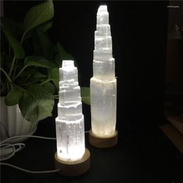 Decorative Figurines 19cm Moroccan Selenite Tower White Natural Crystal Lamp Gypsum Castle ReikiHealing Bedroom Home Decoration