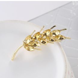 Brooches Premium Luxury Gold Crystal Wheat Ear Brooch Autumn Winter Fashion Collar Pin For Shiny Ladies Dress Ins Style Jewelry