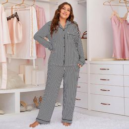 Women's Sleepwear Fashion Striped Long Sleeve 200Kg Fat Femme Home Clothes For Winter Pajamas Suit 4XL Plus Size Women's Knitted Pyjamas