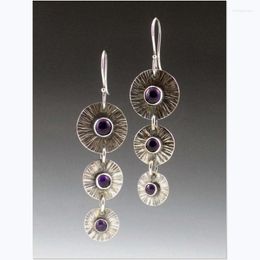Dangle Earrings Unique Retro Silver Metal Purple Stone Bohemian Ethnic Women's Ear Hook Outdoor Travel Accessories