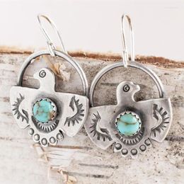 Dangle Earrings Bohemian Retro Depiction Of Peace Pigeon Inlaid Turquoise For Women To Add Charm And Temperament