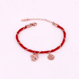 Charm Bracelets Cattle Zodiac Stainless Steel Red Rope Lucky Character Cow Cartoon Bead Bracelet Bangle Woman Girl Child Gift