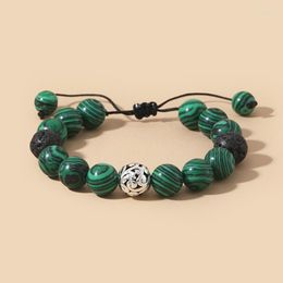 Bangle OAIITE 10mm Peacock Stone Bracelets For Women Men Natural Malachite Braided Bangles Adjustable Rope Chain Homme