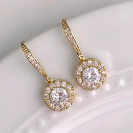 Dangle Earrings Fashion Beautiful With Shiny Zircons Yellow Plated Metal Drops For Women Wedding Souvenirs Exclusive Jewelry