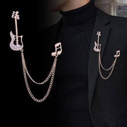 Brooches Korean Guitar Music Notes Brooch Crystal Tassels Chain Lapel Pin Suit Coat Corsage For Women And Men Accessories