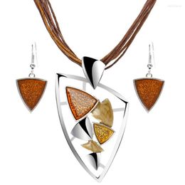 Necklace Earrings Set BXW Fashion Leather Rope Chian Gem Pendants & Necklaces Drop For Women Wedding Boho