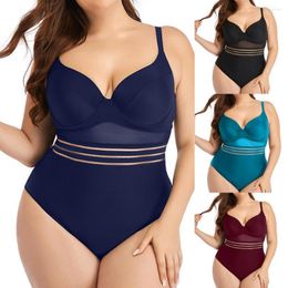 Women's Swimwear Women Push Up Solid Colour High Waist One-piece Summer Swimsuit Slim Mesh Hollow Backless Bathing Suit For Beach