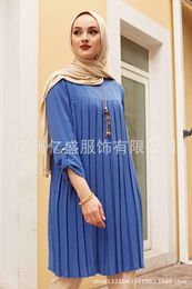 Ethnic Clothing Women Shirts Middle East Muslim Fashion Pleated Loose Long Sleeve O-Neck Plus Size Top Southeast Asia Islamic Donsignet