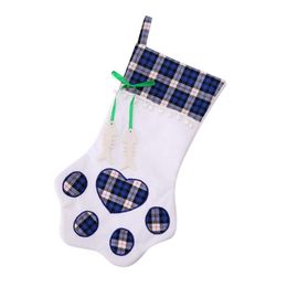 Plaid Christmas Gift Bags Pet Dog Cat Stocking Socks Xmas Tree Hanging Pendant Toy Doll gifts Decor RRA699