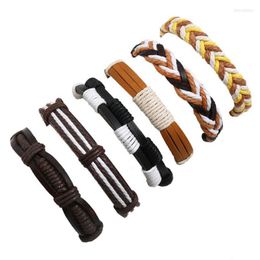 Link Bracelets Fashion Vintage Ethnic Braided Leather Bracelet Set Handmade Casual Wristbands Unisex Retro Weave Charm Bangle Wrap Punk