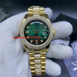 Automatic men watch 36mm gold case stones bezel and diamonds in middle of bracelet green face High quality wrist watches184h