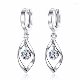 Hoop Earrings S925 Silver Earring Crystal Openwork Spiral Wave For Women Wedding Gift Lady Girl Fashion Jewelry