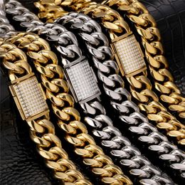 Hip Hop Trendy Width 18mm 18-24inch 18K Yellow Gold Plated 316L Stainless Steel Cuban Chain Necklace for Men Women