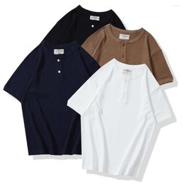 Men's T Shirts Solid Color Henley Collar Short Sleeve T-shirt Mens Summer Half-Sleeve Casual Loose Cotton Tee Men