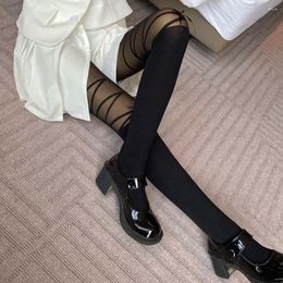 Women Socks Sexy Thin Transparent Stockings Tie Bow JK White Silk Pantyhose Female Japanese Lolita SStitching Thigh Dark Black