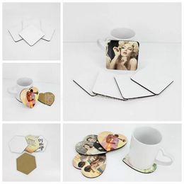 Round square DIY Sublimation Blank Coaster Wooden Cork Cup Pad MDF Promotion Love Round Flower Shaped Cup Mat Advertising Party Favour Gift DHL FY3758 ss1227