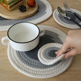 Table Mats 1Pc Round Grey Cotton Rope Coasters Handmade Woven Thread Cup Bowl Pads Heat Insulation Placemats Kitchen Tools