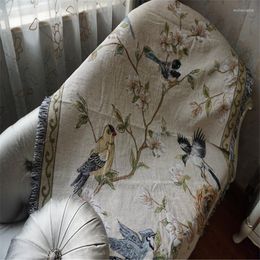 Blankets Cotton Blanket American Style Flower Bird AB Side Throw With Tassel Bed Sofa Chair Cover Travel Portbale Wrap Home Decor Textile