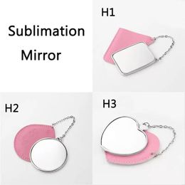 Sublimation Makeup Mirror with Leather Case Party Favor Metal Portable Heart-shape Pocket Small Mirrors Valentine Day Gift New