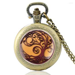 Pocket Watches Arrival Tree Of Life Bronze Vintage Quartz Watch Charm Pendant Clock Men Women Necklace Gifts