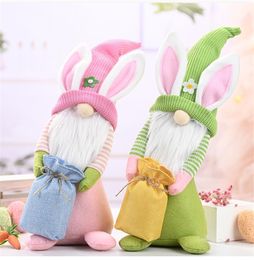 Pâques lapin gnome joyeux lapin de Pâques avec un sac tricoté printemps enfants nain toys toys table d'accueil supérieur ornement décoratif 1227